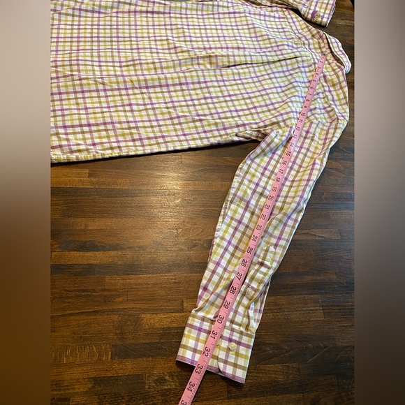 Peter Millar Plaid Button Down Mens Shirt Size M 100% Cotton Purple Green White - Picture 9 of 9